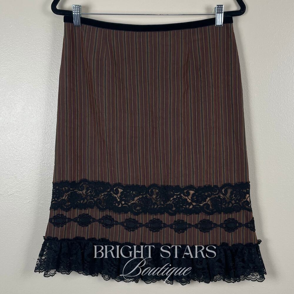 Rare Brown Stripe Lace Trim Pencil Skirt ASO Lorelai Gilmore Girls Vintage Y2K - Picture 4 of 9